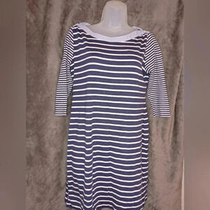 2/$30 TOMMY HILFIGER navy blue white striped Nautical Preppy dress(#904)